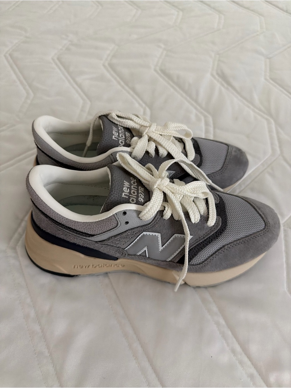 New Balance Gray, Cream and Black Lace-Up Sneakers
